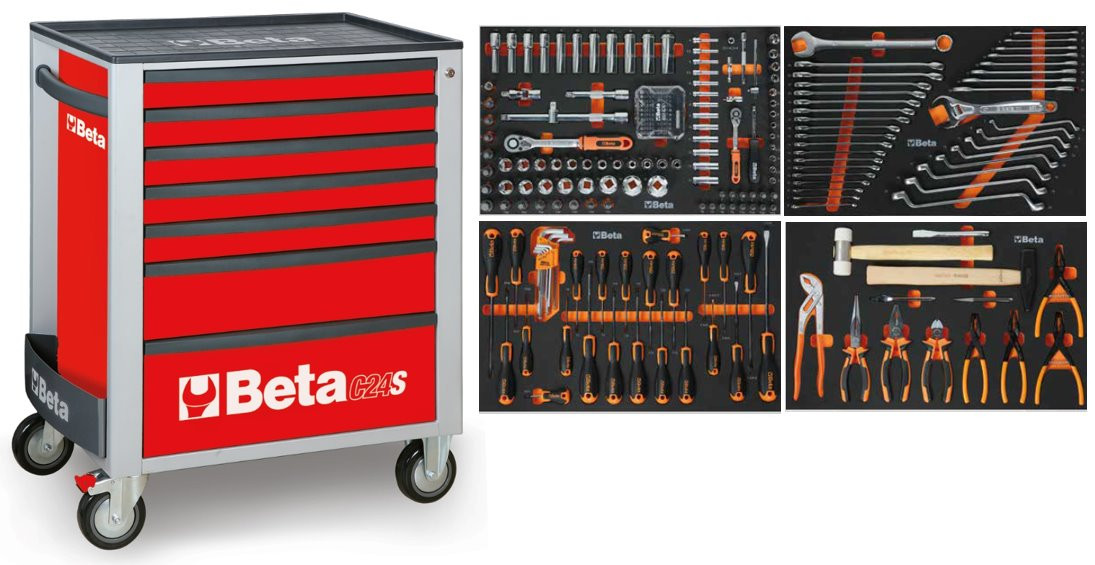 Beta 024006223 2400S R7/E-S Gereedschwapswagen gevuld 240-delig Rood
