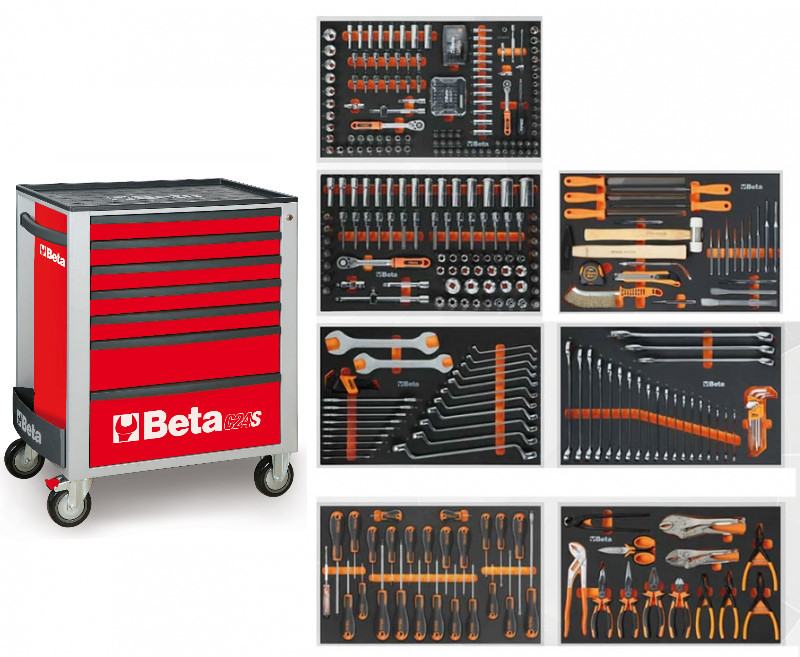Beta 024006243 2400S-R8/E-L Gereedschapswagen met 8 Laden 398-Delig Rood