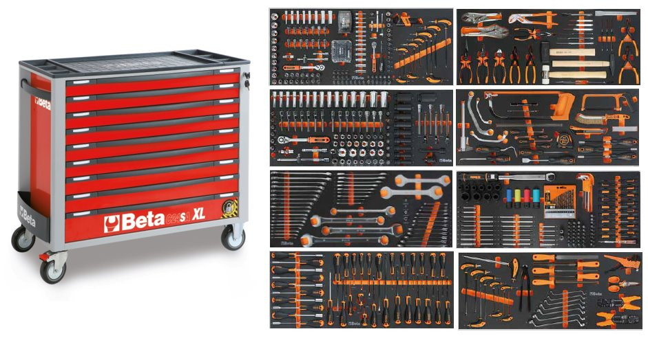 Beta 024006256 2400S XLR9/E-XXL Gereedschapswagen met 9 Laden 614-Delig Rood