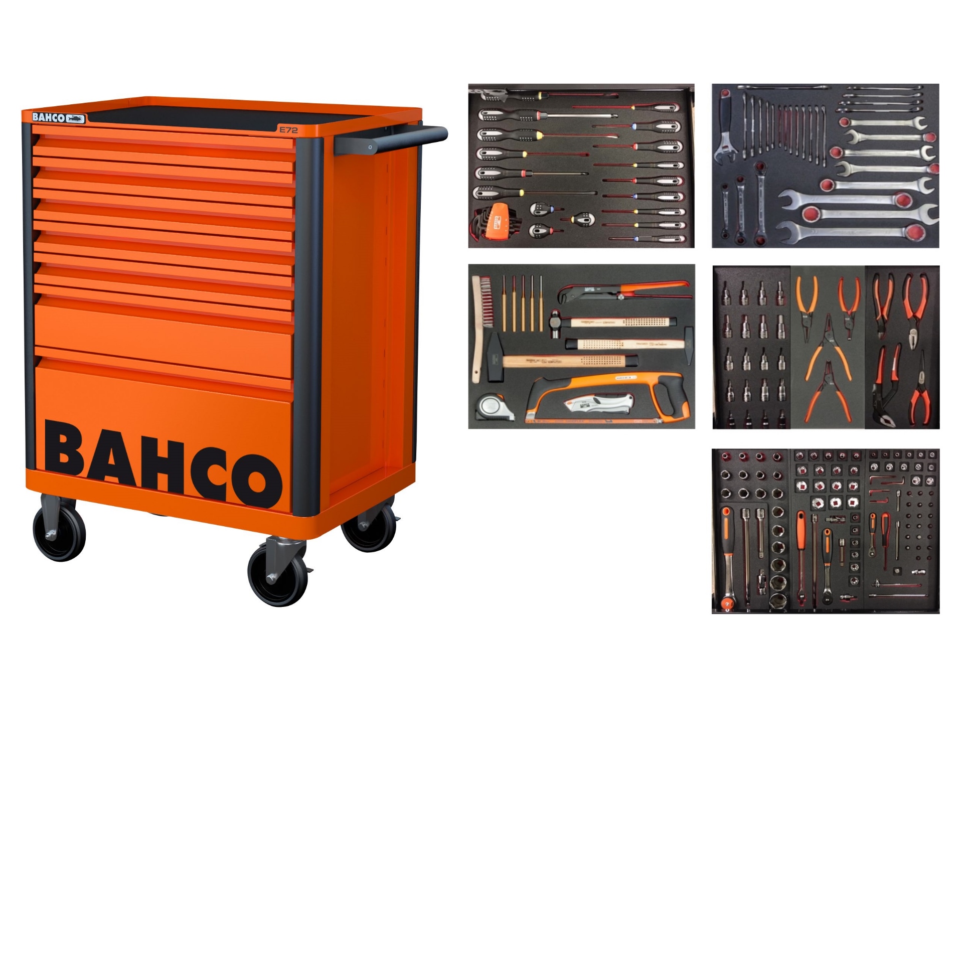 Bahco 1472K7ORANGE-FULL5 Orangefarbener Werkzeugwagen mit 193 Teilen