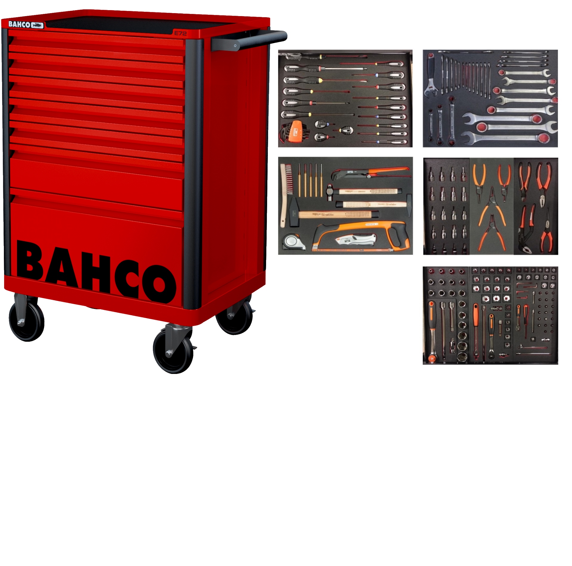 Bahco 1472K7RED-FULL5 Roter Werkzeugwagen 193 Stück