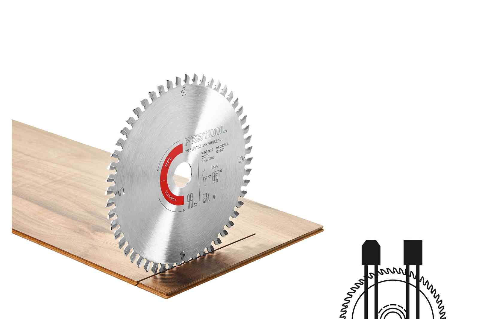 Festool Zubehör 205554 Kreissägeblatt LAMINATE/HPL HW 160x1,8x20 TF52