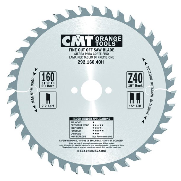 CMT 292.160.40H HM-Sägeblatt fein gezahnt 160 x 20 x 40T