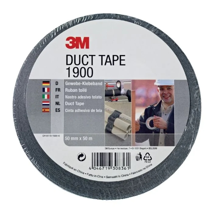 3M 9.21.01.900.55 Economy Duct Tape 1900, Schwarz, 50 mm x 50 m