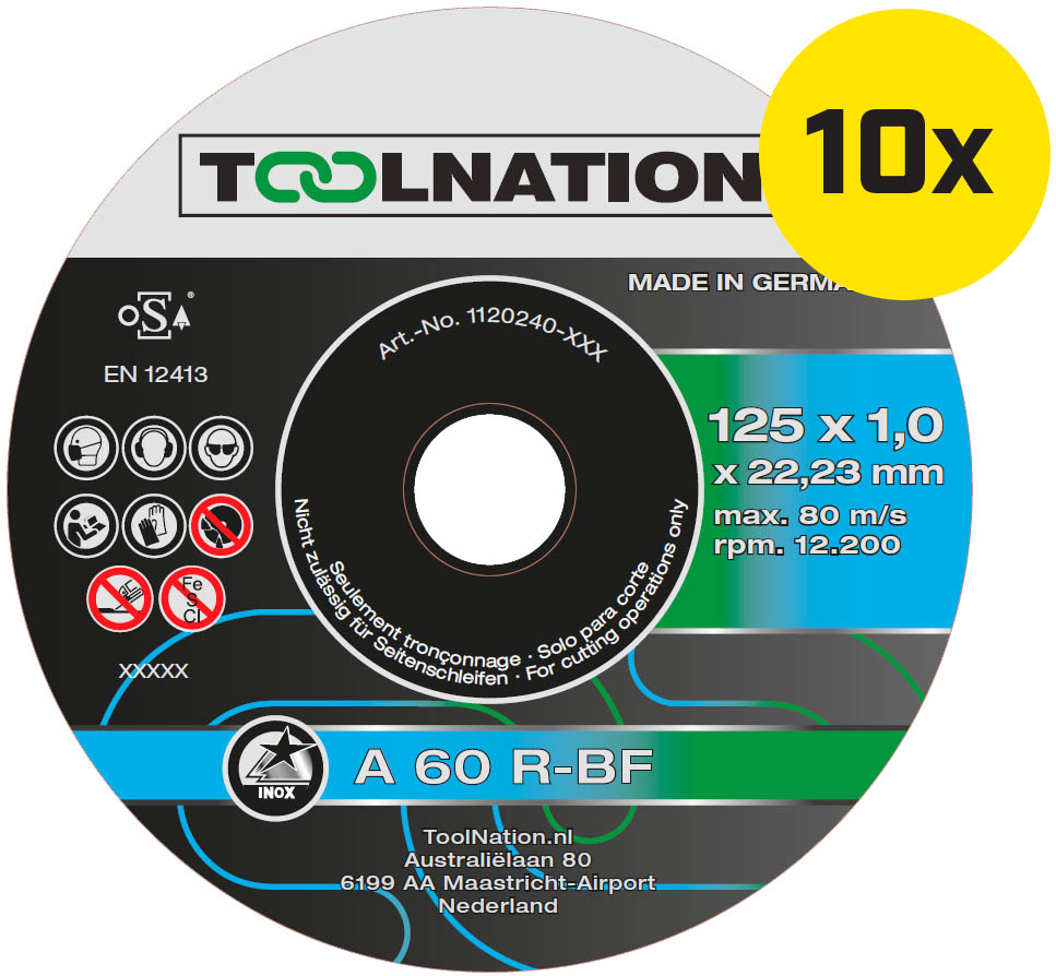 Toolnation 6900988694 Toolnation Trennscheibe A 60 R-BF 125 x 1,0 x 22,23 mm (10 St.)