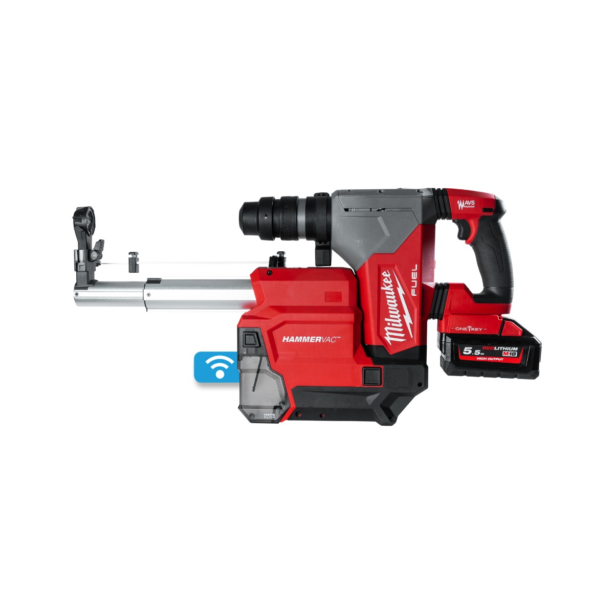 Milwaukee 4933478506 M18 OneFHXDEL-552C M18 Fixtec SDS-Plus Akku-Kombihammer 18V 5.5Ah Li-Ion mit Absaugung