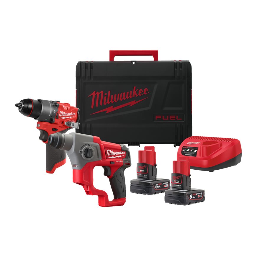 Milwaukee 4933480590 M12 FPP2F2-402X Powerpack M12FPD2 Schlagbohrmaschine + M12CH Hammer 12V 4.0Ah
