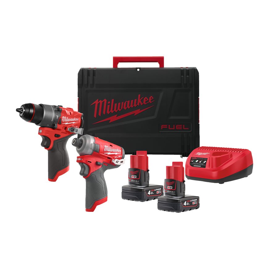 Milwaukee 4933480594 M12 FPP2E2-402X Powerpack M12 FPD2 Schlagbohrmaschine + M12 FQID Schlagschrauber 12V 4.0Ah in HD Box
