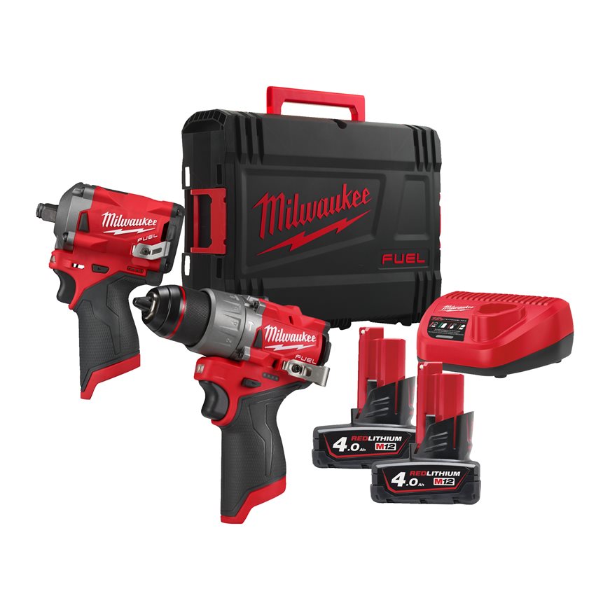 Milwaukee 4933492512 M12 FPP2H2-402X Powerpack M12 FPD2 Schlagbohrmaschine + M12 FIWF12 Schlagschrauber 12V 4.0Ah in HD Box