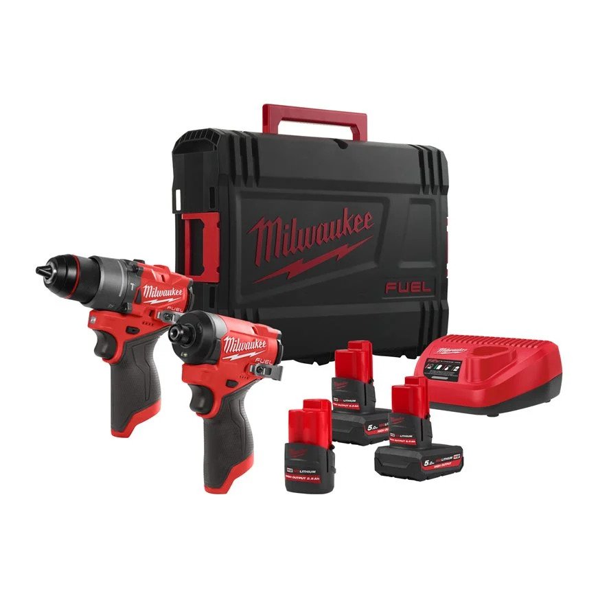 Milwaukee 4933492513 M12 FPP2A2-5253X Powerpack M12 FPD2 Schlagbohrmaschine + M12 FID2 Schlagschrauber 12V 2x5,0/1x2,5Ah in HD Box