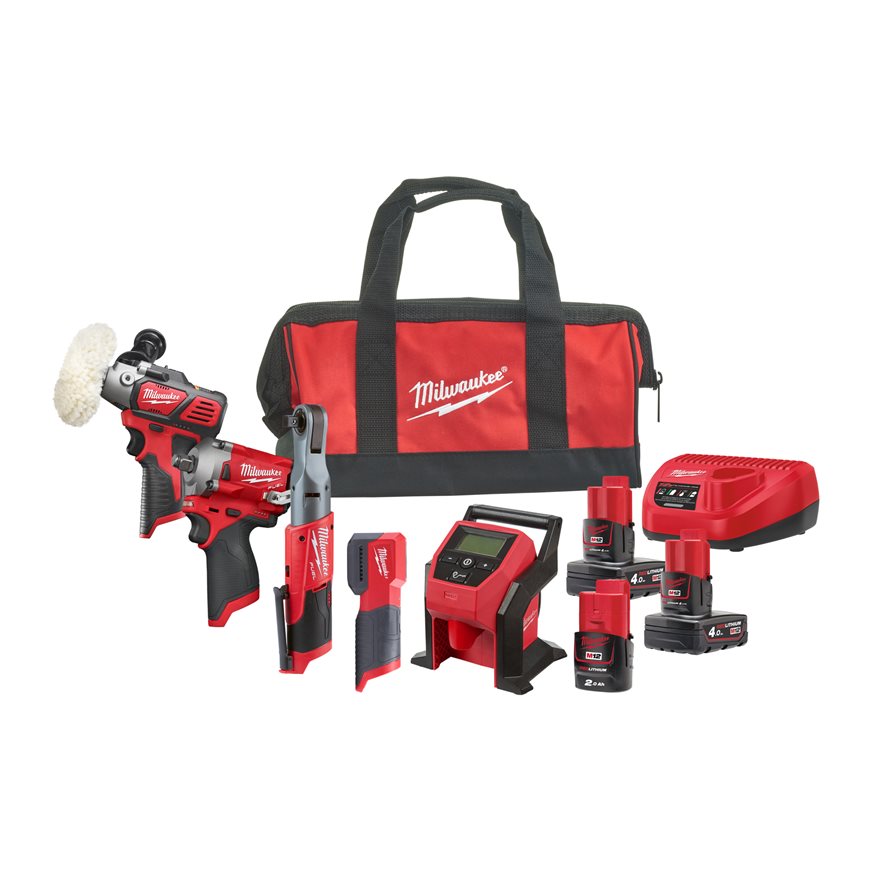 Milwaukee 4933492514 M12 FPP5A-423B Powerpack - 5 Maschinen 12V 2x4.0/1x2.0Ah in Tasche