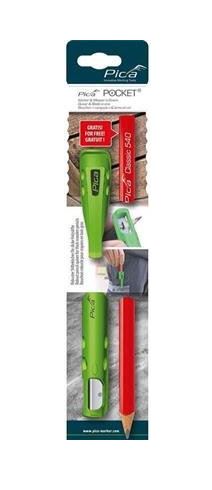 Pica PI50501 Pocket 505/01 - 2 Stück Pica 540/24 Zimmermannsbleistift + Halter mit integriertem Spitzer