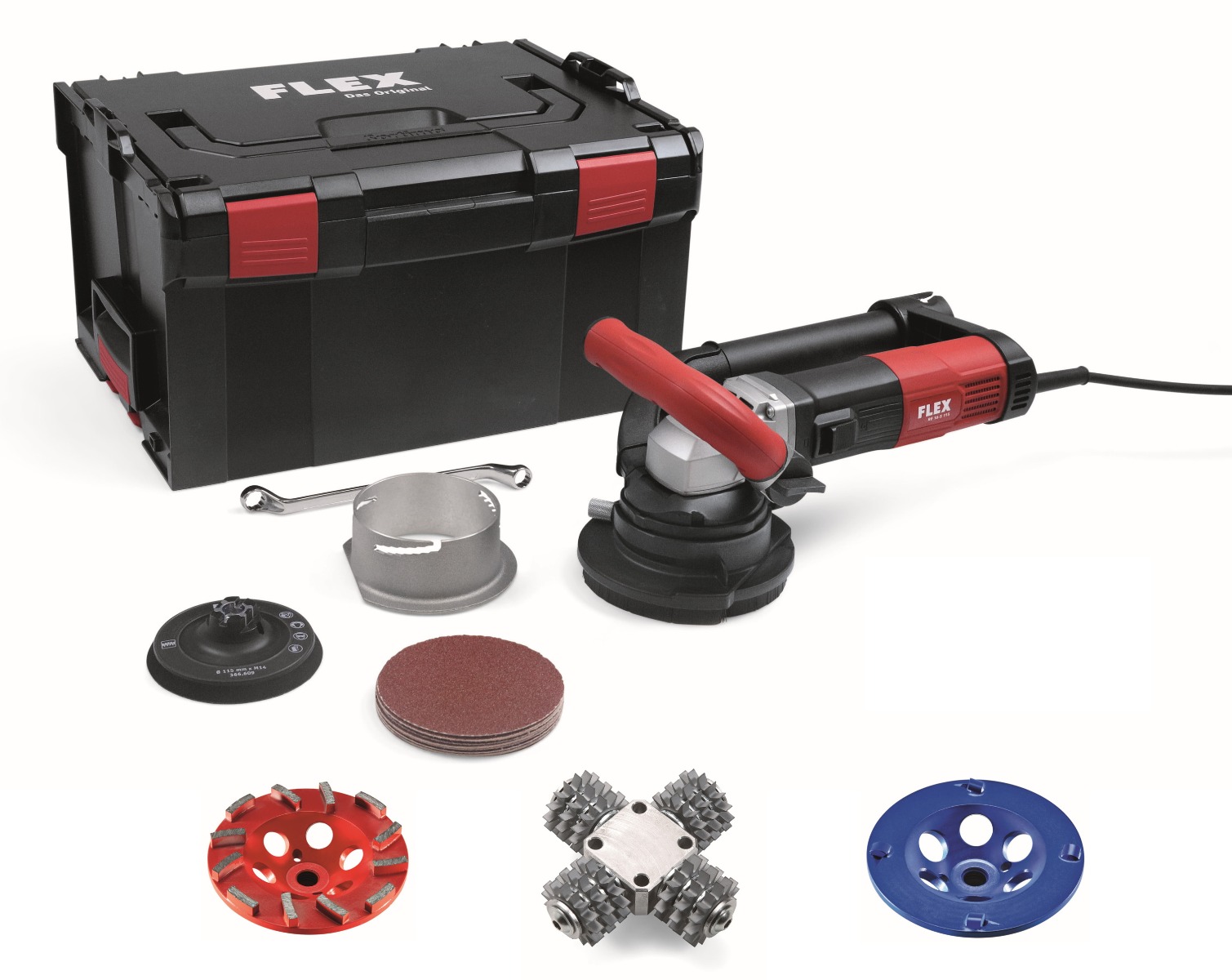 Flex-tools 513504 RE 16-5 115, Kit Fräskopf spitz Retecflex Sanierungsmaschine 115 mm + Diamantschleifteller Estrich-Jet + PKD-Schleifteller