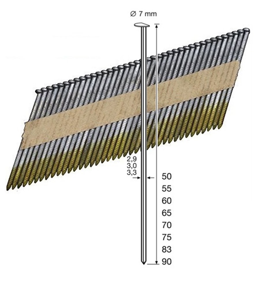 Dutack 5150030 Streifennagel 3.0x83mm 34° Verzinkt Glatt 3000 Stück