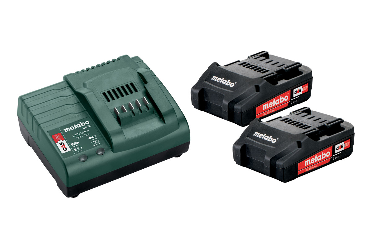 Metabo Zubehör 685161000 Akku-Pack 2 x 18V 2.0Ah Li-Ion + 1 x Ladegerät SC 30