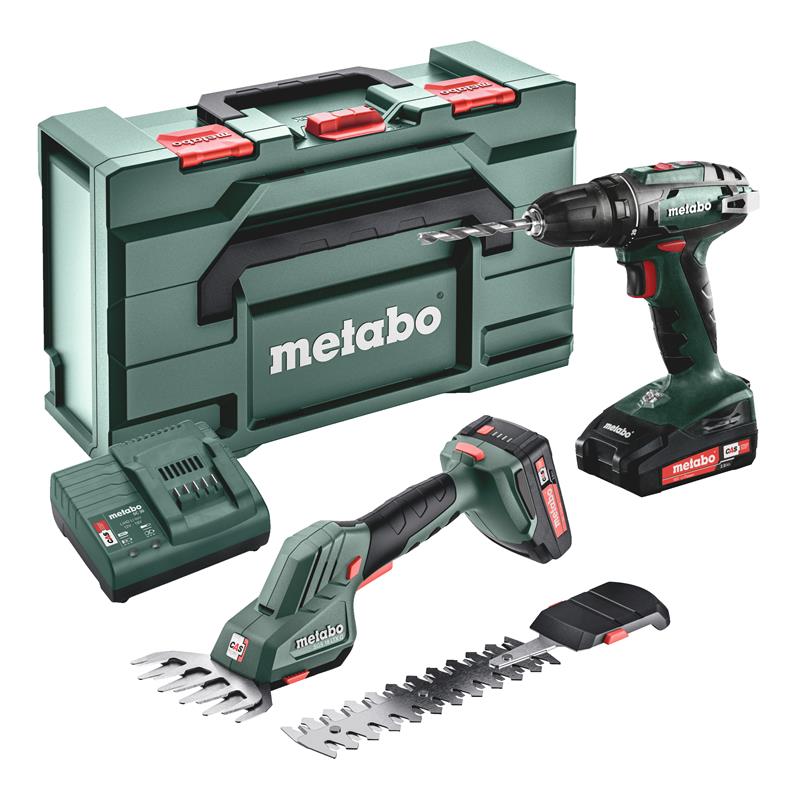 Metabo 685186000 Comboset 2.2.5 18V 2.0Ah Li-Ion - Akku-Bohrmaschine BS18 + SGS 18 LTX Q Strauch- und Grasschere