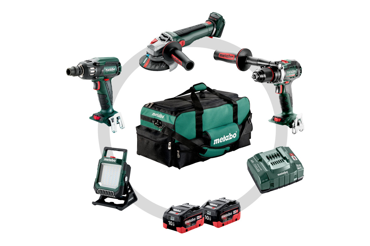 Metabo 685209000 Combo Set 4.3.2 LiHD 18V 10.0Ah - BS18LTX BL I Akku-Bohrmaschine + WB18LT BL Schleifmaschine + SSW18LTX400 BL Schlagschrauber + BSA18 Lampe 685209000