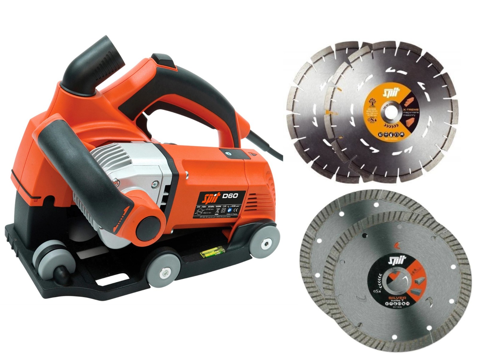 Spit 695276 D60 Wall Router 1600 Watt + Satz Extreme Universal Diamantsägeblätter + Satz Silver Turbo Sägeblätter