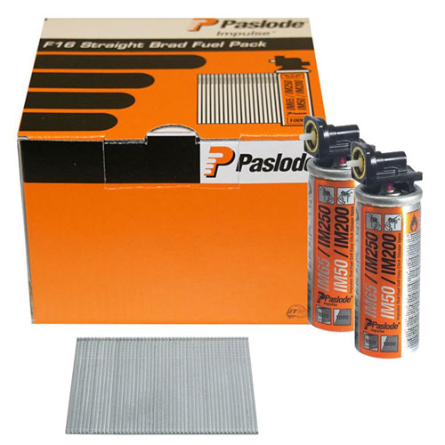 Paslode Befestigung 921589 F16 x 38 mm - F16 Stifte, galvanisiert - Gerademagaziniert - 1,6 mm Draht (inkl. Gaskartuschen)