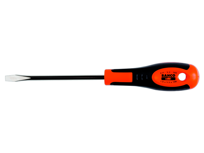Bahco 611-3.5-100 Schraubendreher für Schlitzschrauben mit Gummigriff, 0,6 mm x 3,5 mm x 100 mm