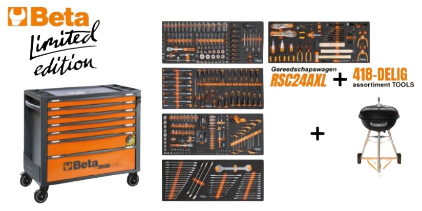Beta 024006349 RSC24AXL/7 Werkzeugwagen + Werkzeugset 418-teilig + gratis Weber BBQ