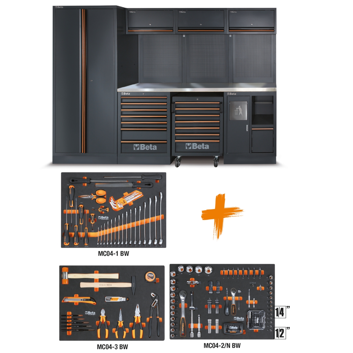 Beta 045001987 C45PRO 2.0 X Werkstatt-Kit mit Sortiment von Beta Worker Universal-Werkzeugen 196-teilig