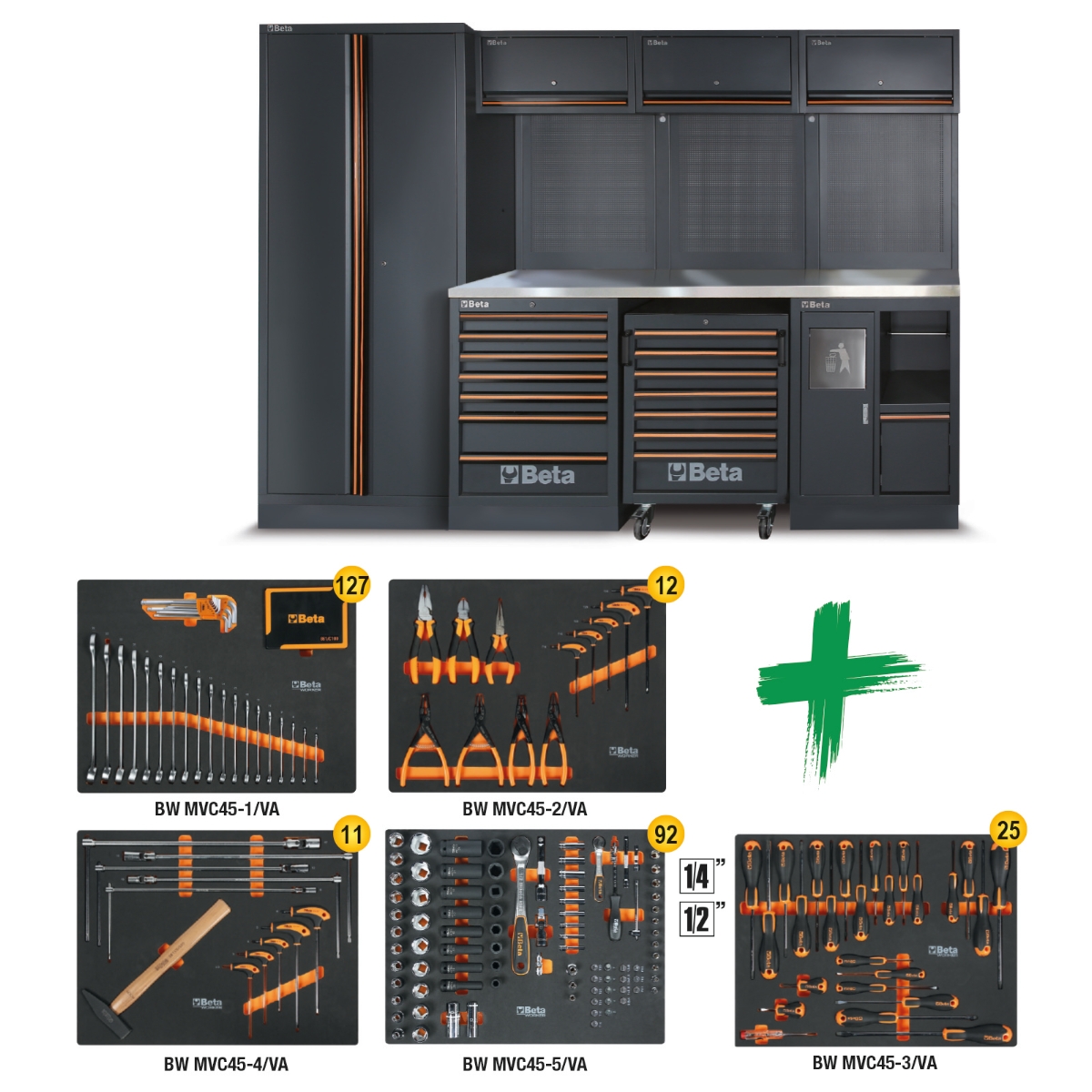 Beta 045009157 C45PRO 2.0 X Werkstattausrüstung mit Sortiment von Werkzeugen Automotive Beta Worker 267-teilig