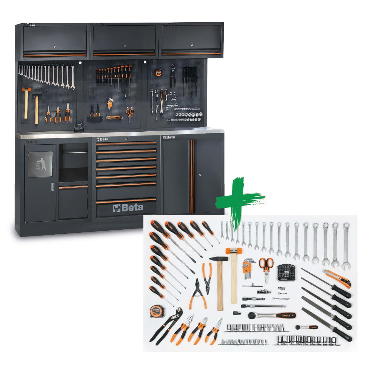 Beta 045009167 C45PRO 2.0 AX Werkstattausrüstung mit Sortiment von Beta Worker Universalwerkzeugen 157-teilig