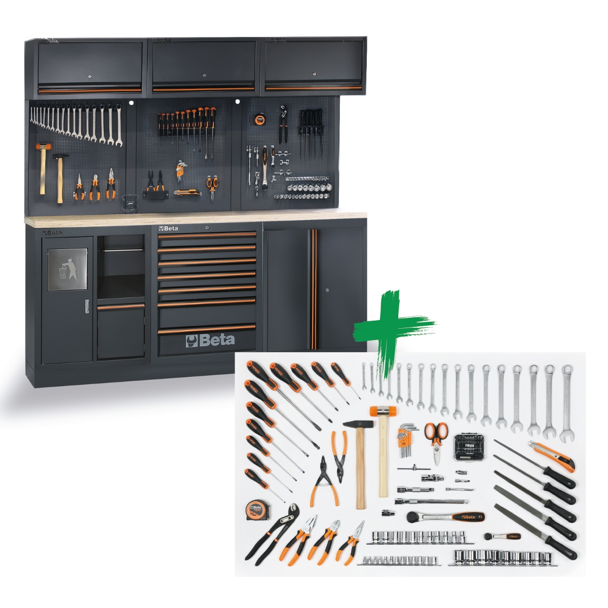 Beta 045009168 C45PRO 2.0 AW Werkstattausrüstung mit Sortiment von Beta Worker Universalwerkzeugen 157-teilig