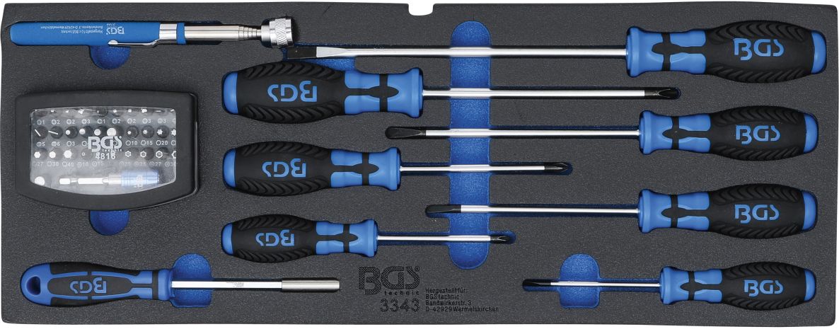 BGS 3343 Koffereinsatz BGS 3312, Schraubendreher, Bitsatz Magnetstift 41-teilig