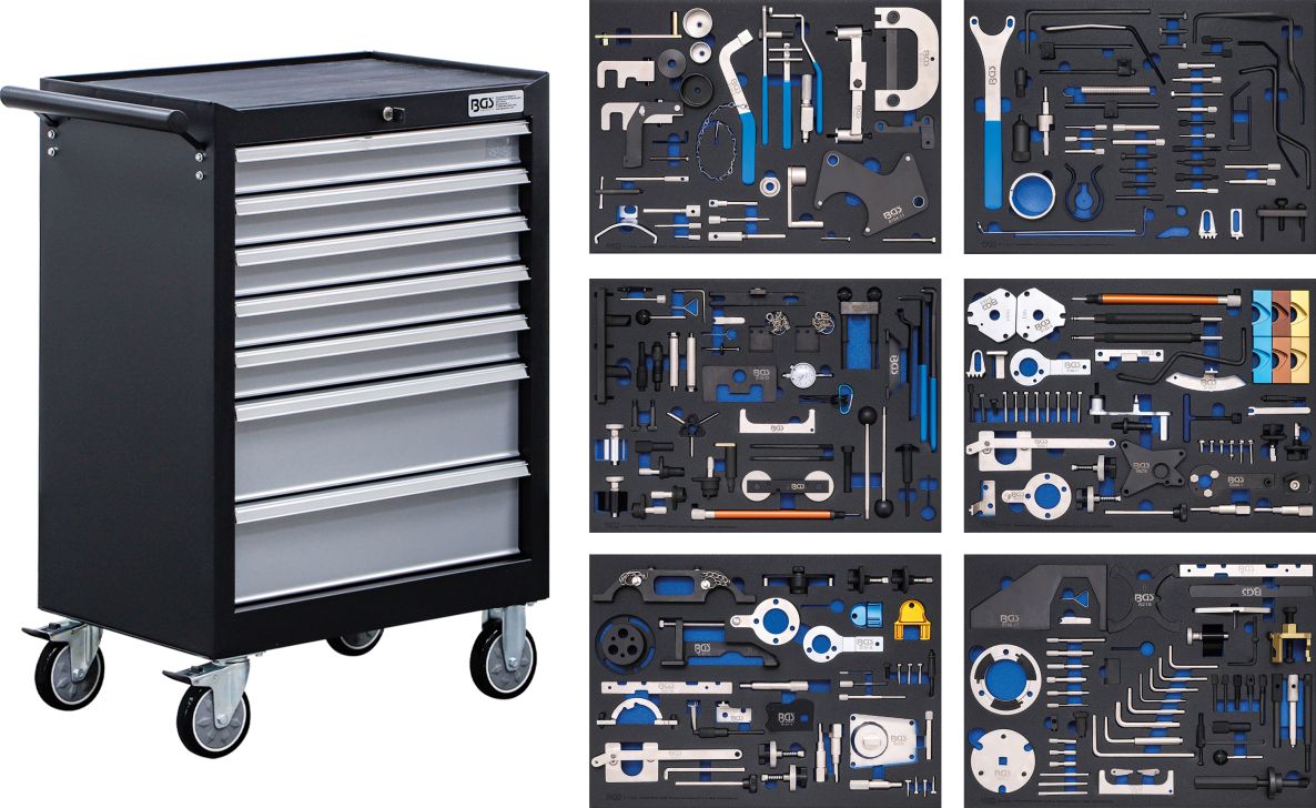 BGS 6076 Werkzeugwagen 7 Schubladen Motor-Finisher-Set 223-teilig