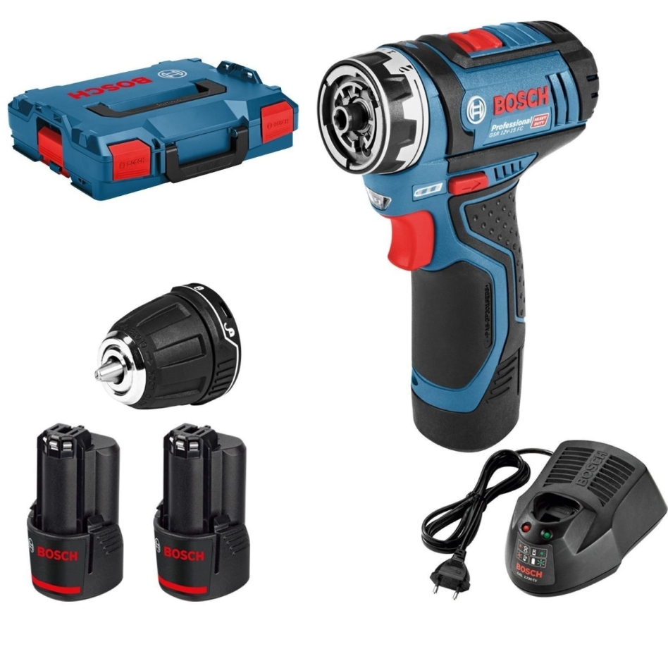 Bosch Blau 06019F6001 GSR 12V-15 FC Professional Akku-Bohrschrauber 12V, 2,0Ah + Koffer