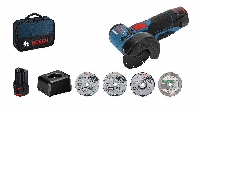 Bosch Blau 06019F200C GWS 12V-76 Akku-Winkelschleifer 12V 2.0Ah Li-Ion + Zubehörset