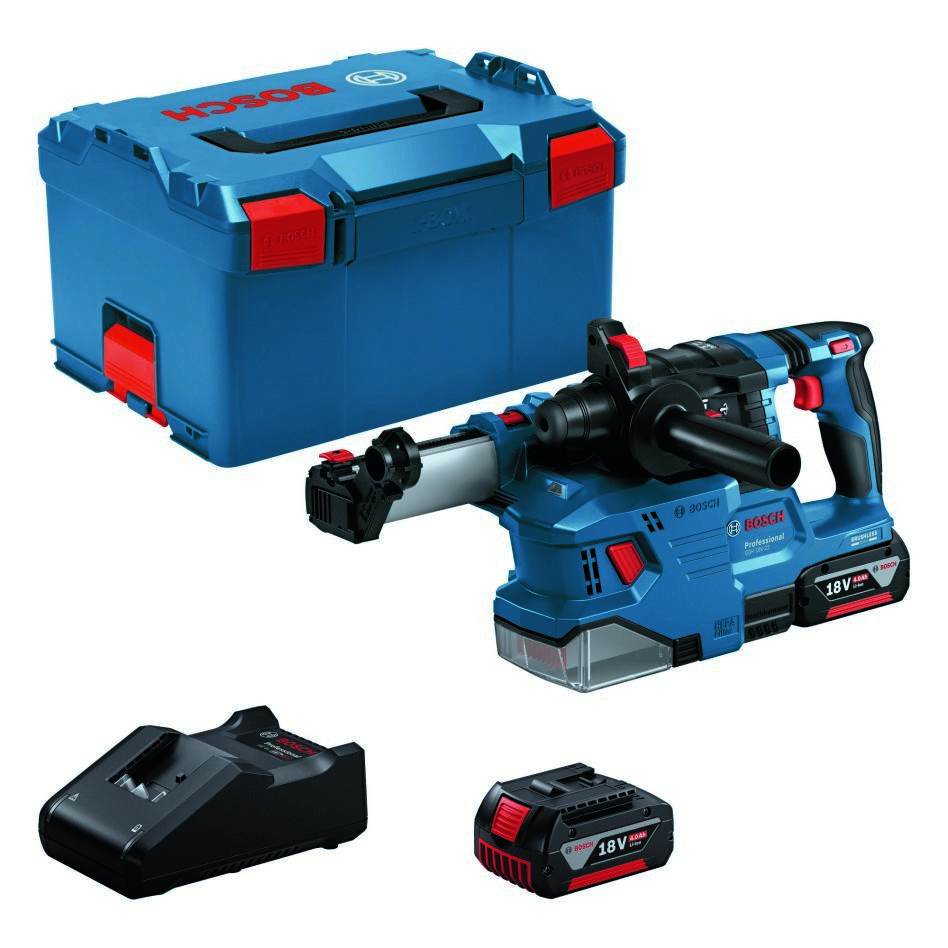 Bosch Blau 0611924003 GBH 18V-22 Akku-Bohrhammer 2x 4,0 Ah und Ladegerät GAL 18V-40 in L-BOXX