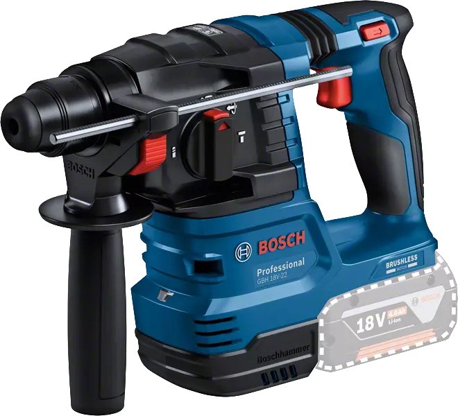 Bosch Blau 0611924004 GBH 18V-22 Profi-Akkuhammer 18V exkl. Akkus und Ladegerät in L-Boxx +GDE 18V-12 Absaugsystem