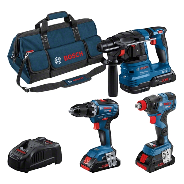 Bosch Blau 0615A5003B 3 Werkzeugsatz - GSR 18V-55 Akku-Bohrmaschine + GDX 18V-200 Drehschrauber + GBH 18V-22 Bohrhammer 18V 4.0Ah Li-Ion in Tasche