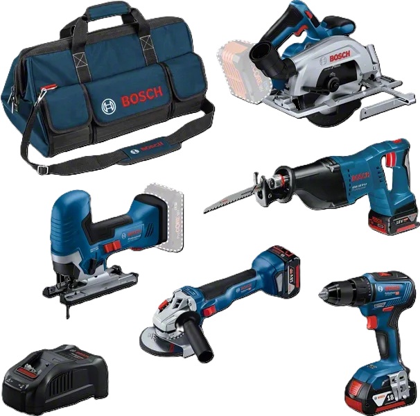 Bosch Blau 0615A5004E 5-teiliges Kombi-Set - Professionelles 18-V-Werkzeugset mit Werkzeugtasche