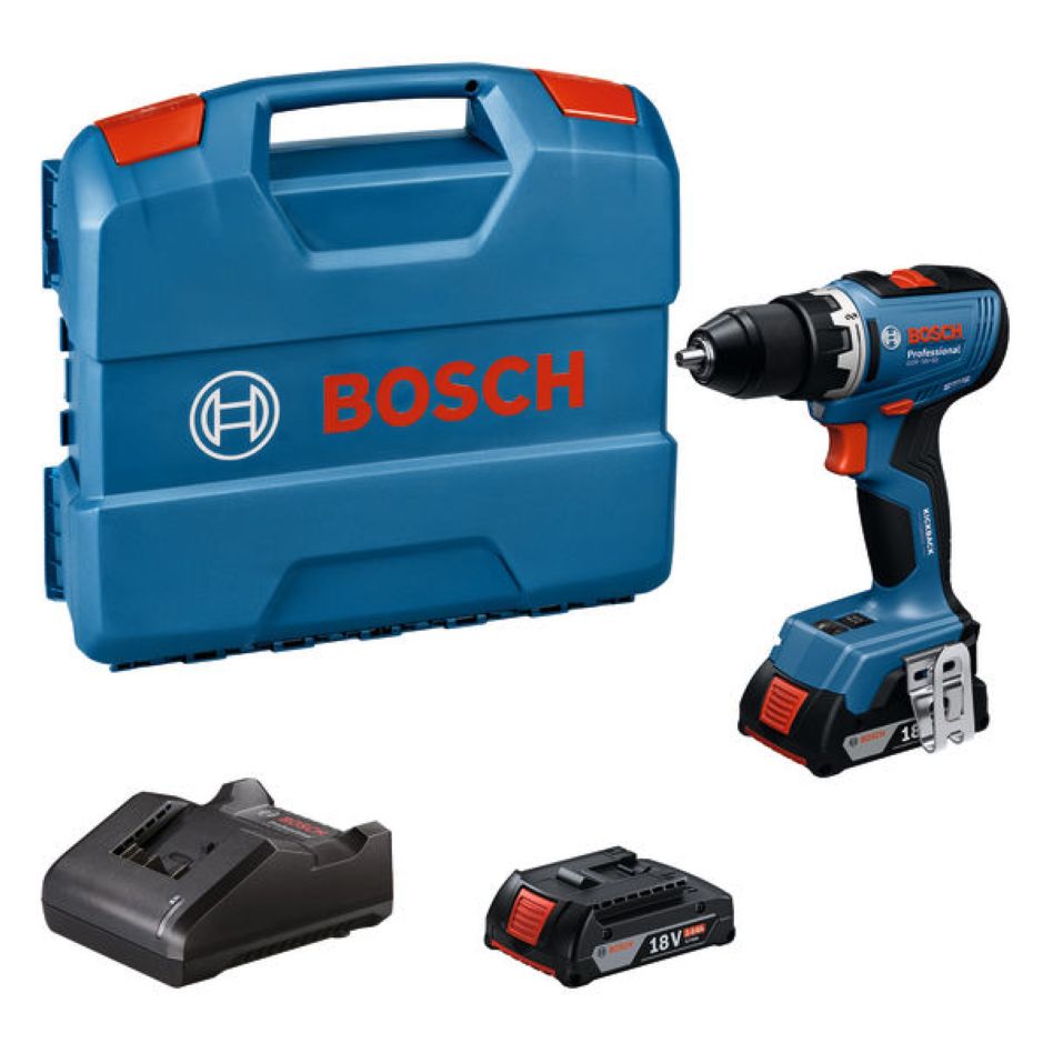 Bosch Blau 06019N3000 GSR 18V-65 Akku-Bohrschrauber-Set 2x 2,0 Ah und Ladegerät GAL 18V-20 im L-Koffer