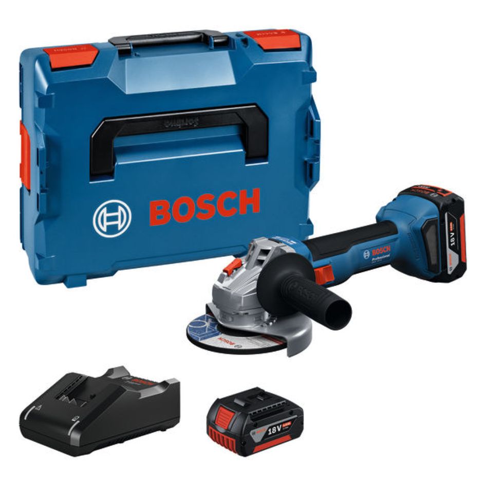 Bosch Blau 06019N9003 GWS 18V-8 Accu-Winkelschleifer-Set 125mm 2x 5,0 Ah und Ladegerät GAL 18V-40 in L-BOXX