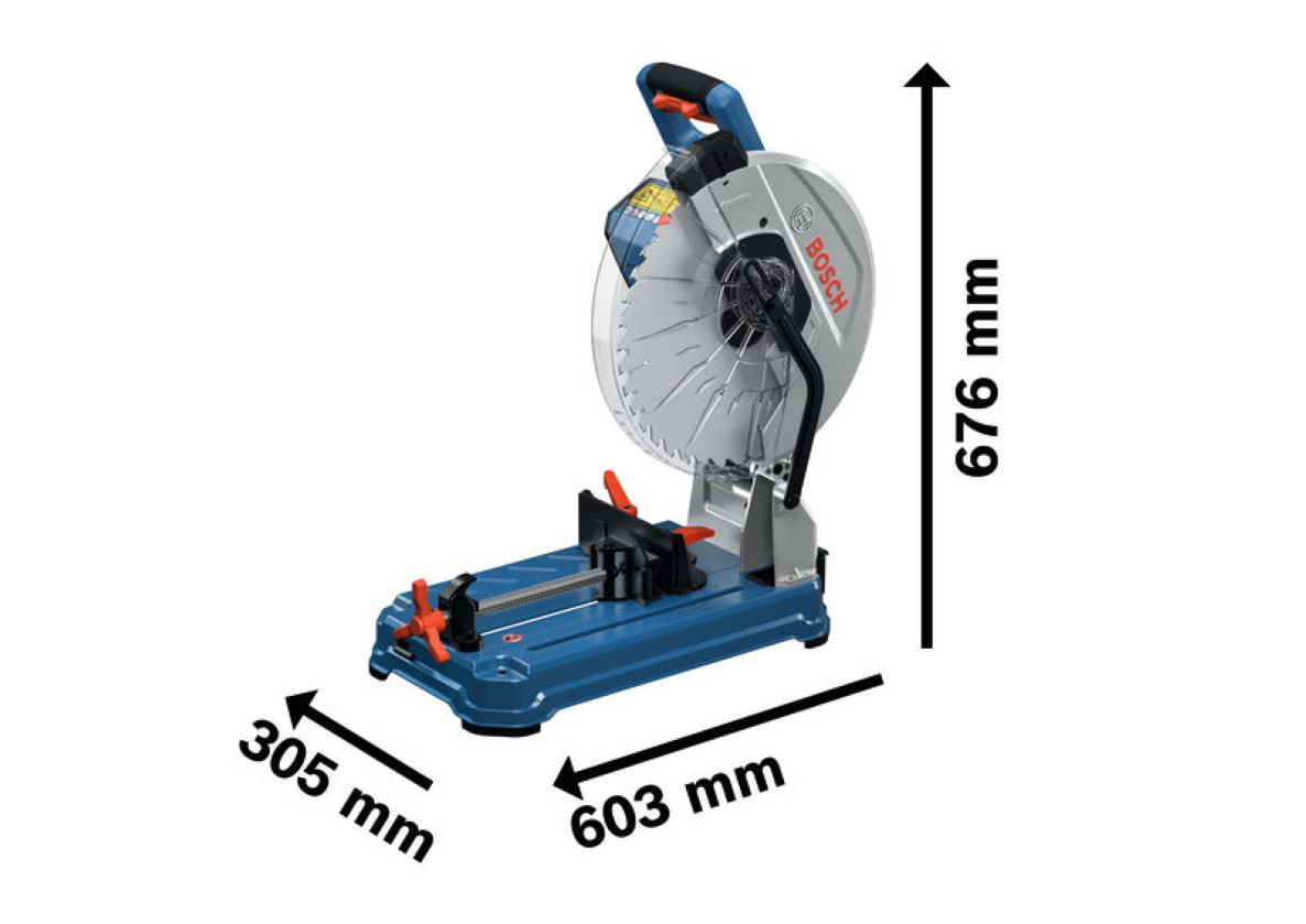 Bosch Blau 0601B59000 Akku-Stationärmaschine GCD 18V-355 ohne Akkus und Ladegerät, Sägeblatt, Rohrschelle
