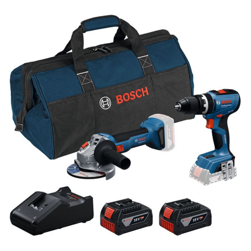 Bosch Blau 0615A5008Z Accutoolkit Combipack 18V 2 Maschinen GSB + GWS 2x 18V 4.0Ah und Ladegerät GAL 18V-40 in Werkzeugtasche