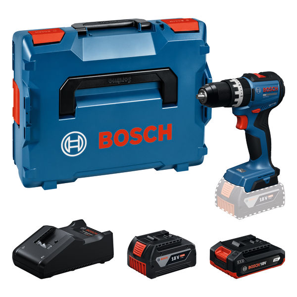 Bosch Blau 06019S0122 GSB18V-52 Akkubohrmaschine 1x 18V 2.0Ah und 1x 18V 4.0Ah Akkus und Ladegerät GAL18V-40 in L-BOXX