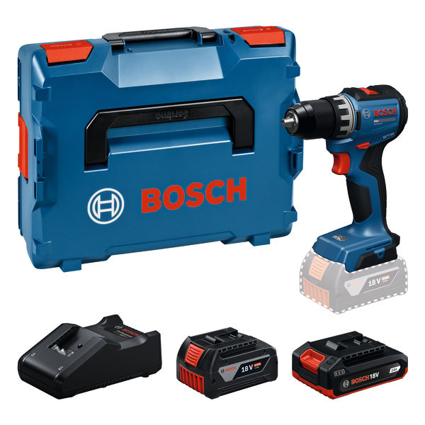 Bosch Blau 06019S0024 GSR18V-52 Akkubohrmaschine 1x 18V 2.0Ah und 1x 18V 4.0Ah Akkus und Ladegerät GAL18V-40 in L-BOXX