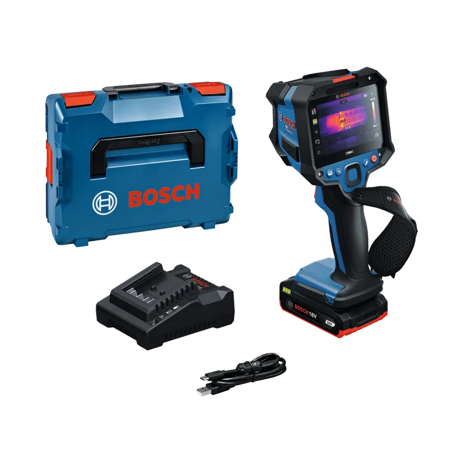 Bosch Blau 0601083700 GTC18V-600-16C Akku-W&auml;rmebildkamera, 1x 18-V-Akku (2,0 Ah) und Ladeger&auml;t GAL18V-20 (II) + USB-C-Kabel in der L-Boxx