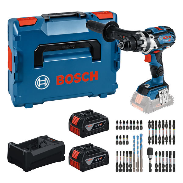 Bosch Blau 0615A500E3 GSR 18V-110 C Akku-Bohrmaschine 2x 18V 5.0Ah Akku und Ladeger&auml;t GAL12V/18V-80 + 35-teiliges Bit-Set in L-BOXX