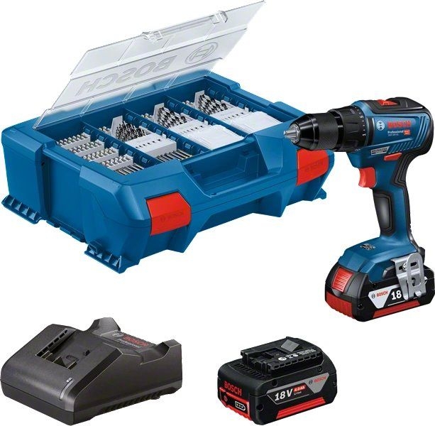 Bosch Blau 06019H5209 GSR 18V-55 Akku-Bohrmaschine 18V 4.0Ah Li-Ion + 82 Zubehörteile im Pick