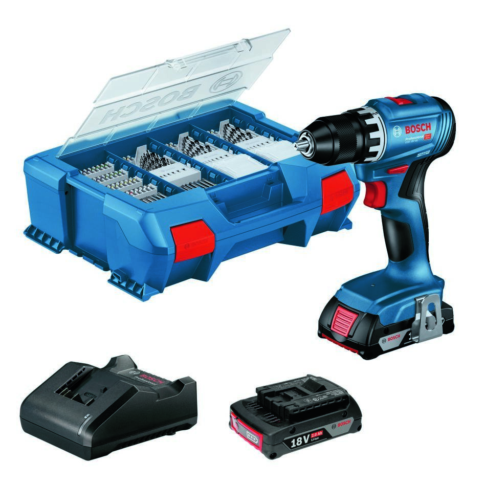 Bosch Blau 06019K3205 GSR 18V-45 Akku-Bohrschrauber-Set 2x 2,0 Ah und Ladegerät GAL 18V-20 im L-Koffer