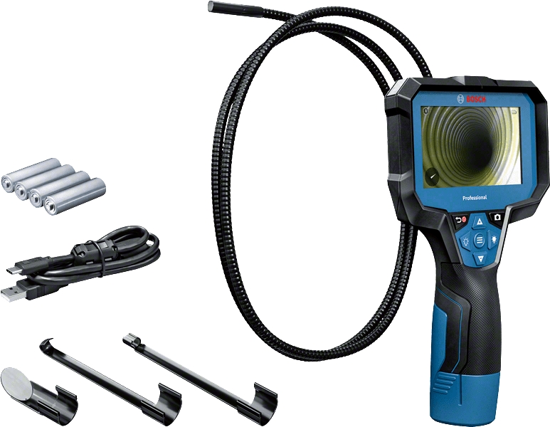 Bosch Blau 0601241500 GIC 12V-4-23 C Inspektionskamera-Set 4x 1,5V LR6 AA und USB-Kabel