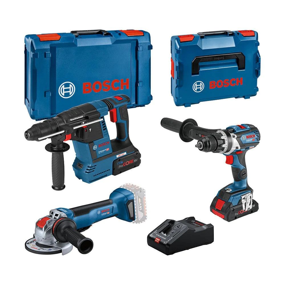 Bosch Blau 0615990N2X Combiset 18V 3 Maschinen 1x4.0Ah + 1x8.0Ah und Ladegerät GAL 18V-160 L in XL-BOXX
