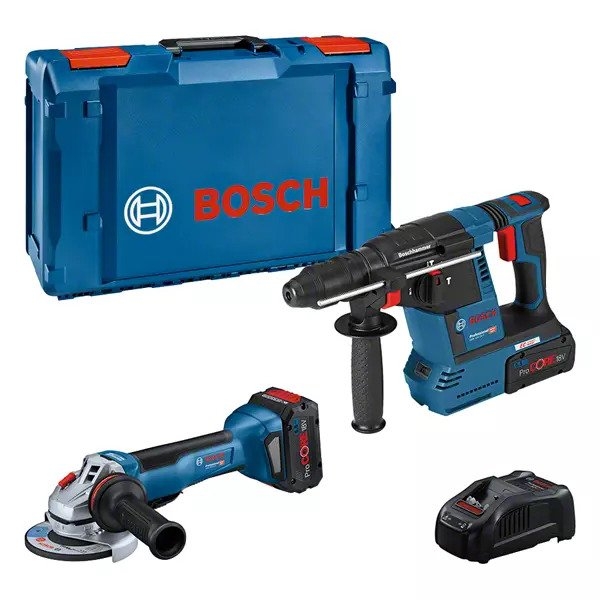 Bosch Blau 0615990N33 Kombi-Set - GWS 18V-10 P Schleifmaschine + GBH 18V-26 Bohrhammer 5,5Ah ProCore in XL-Boxx